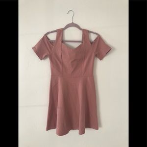Blush skater dress with peekaboo shoulders